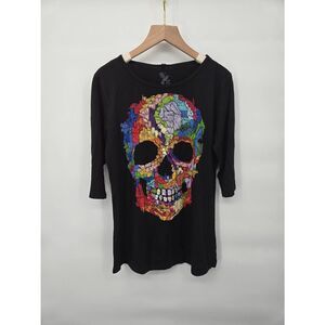 Ay Guey Skull Shirt Size XL Colorful Black 3/4 Sleeve New With Tags